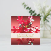 Bright Red en Green Poinsettia Party nodigen uit Kaart (Staand voorkant)