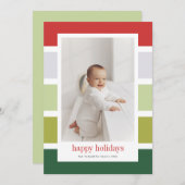 Bright Red en Green Stripes Prettige feestdagen Fo Feestdagenkaart (Voorkant / Achterkant)