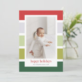 Bright Red en Green Stripes Prettige feestdagen Fo Feestdagenkaart (Staand voorkant)