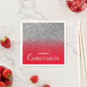 Bright Red en Silver Glitter Ombre Quinceanera Servet (Insitu)