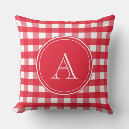 Bright Red en White Gingham Monogram Kussen