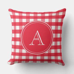Bright Red en White Gingham Monogram Kussen