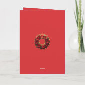 Bright Red Festive Poinsettia and Greenery Circle Kaart (Achterkant)