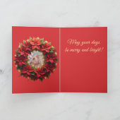 Bright Red Festive Poinsettia and Greenery Circle Kaart (Binnen)
