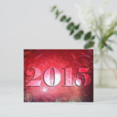 Bright Red Fireworks 2015 Nieuwjaar Feestdagenkaart (Staand voorkant)