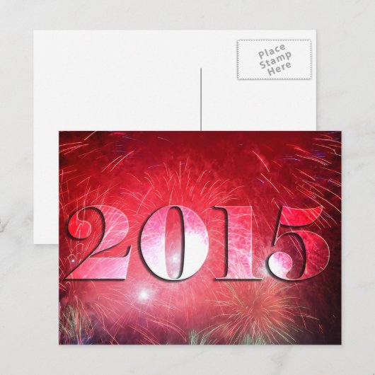 Bright Red Fireworks 2015 Nieuwjaar Feestdagenkaart (Voorkant / Achterkant)