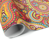 Bright Red Floral paisley bohemian patroon Cadeaupapier (Rol Hoek)