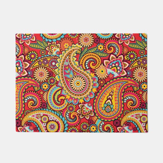 Bright Red Floral paisley bohemian patroon Deurmat (Voorkant)