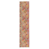 Bright Red Floral paisley bohemian patroon Korte Tafelloper (Voorkant)