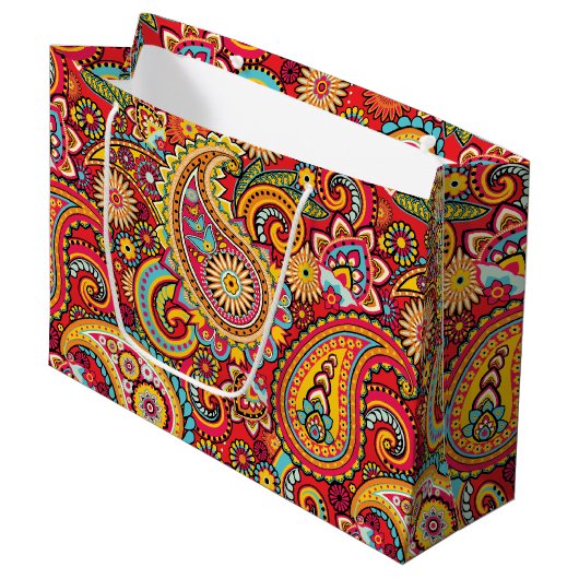Bright Red Floral paisley bohemian patroon Large Cadeautasje (Voorkant Gekanteld)