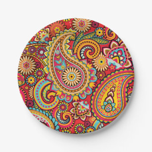 Bright Red Floral paisley bohemian patroon Papieren Bordje