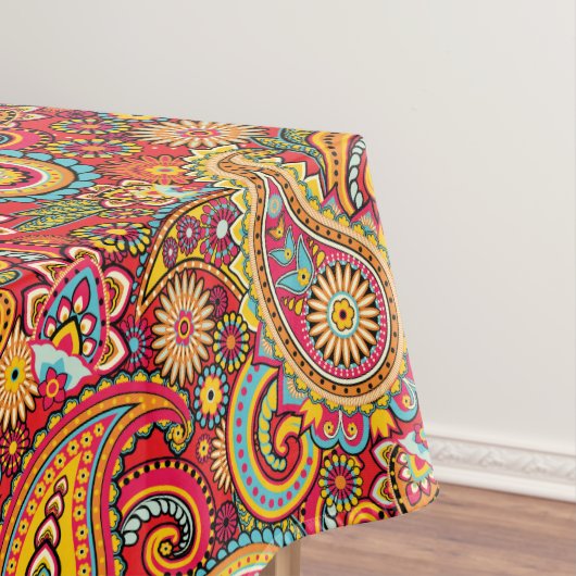 Bright Red Floral paisley bohemian patroon Tafelkleed (Voorbeeld)