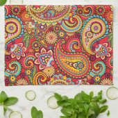 Bright Red Floral paisley bohemian patroon Theedoek (Gevouwen)