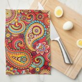 Bright Red Floral paisley bohemian patroon Theedoek (Quarter Fold)