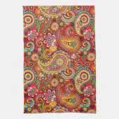 Bright Red Floral paisley bohemian patroon Theedoek (Verticaal)