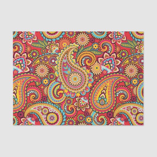 Bright Red Floral paisley bohemian patroon Tissuepapier (Voorkant)