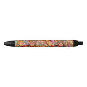 Bright Red Floral paisley naadloos patroon Zwarte Inkt Pen (Voorkant)