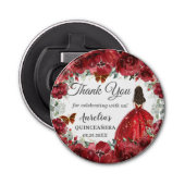 Bright Red Floral Peony Butterflies Princess Favor Button Flesopener (Voorkant)