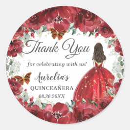 Bright Red Floral Peony Butterflies Princess Favor Ronde Sticker