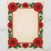 Bright Red Flowers & Frame Stationery Paper Briefhoofd (Voorkant)