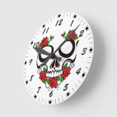 Bright Red Flowers Green Leaves Sugar Skull Ronde Klok (Hoek)