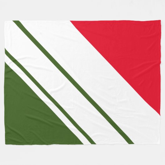 Bright Red Forest Green Wide White Racing Stripes Fleece Deken (Voorkant (Horizontaal))