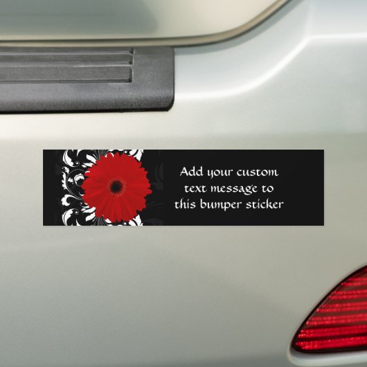 Bright Red Gerbera Daisy op zwart Bumpersticker (Op auto)