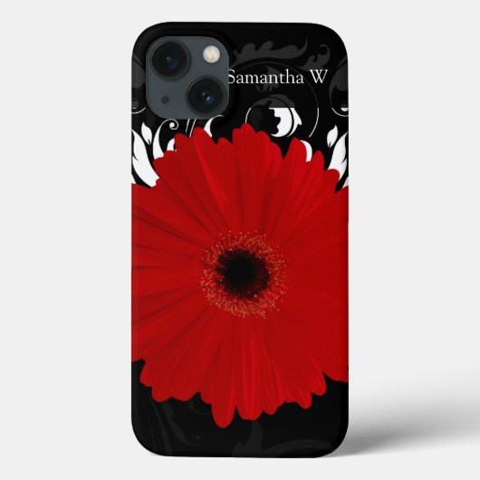 Bright Red Gerbera Daisy op zwart Case-Mate iPhone Case (Achterkant)
