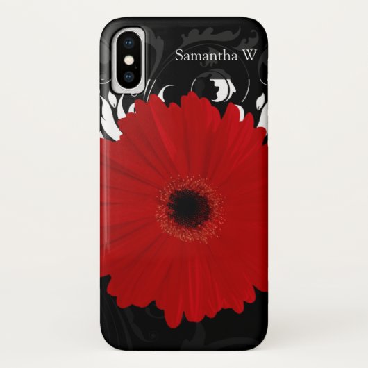 Bright Red Gerbera Daisy op zwart Case-Mate iPhone Case (Achterkant)
