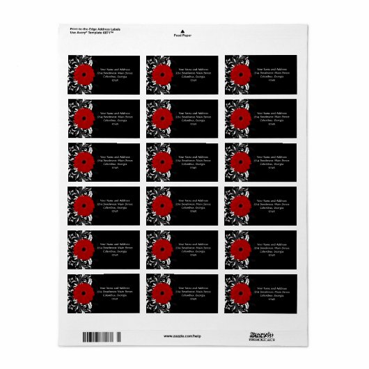 Bright Red Gerbera Daisy op zwart Etiket (Full Sheet)