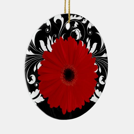 Bright Red Gerbera Daisy op zwart Keramisch Ornament (Rechts)