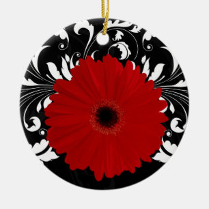Bright Red Gerbera Daisy op zwart Keramisch Ornament