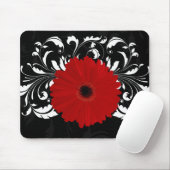 Bright Red Gerbera Daisy op zwart Muismat (Met muis)