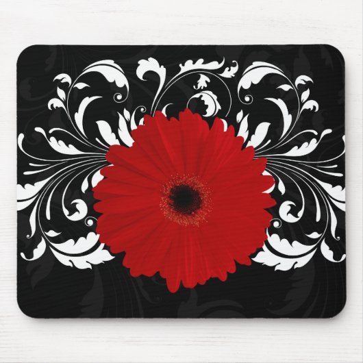 Bright Red Gerbera Daisy op zwart Muismat (Voorkant)