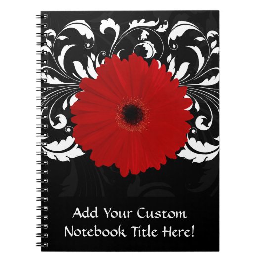 Bright Red Gerbera Daisy op zwart Notitieboek (Voorkant)