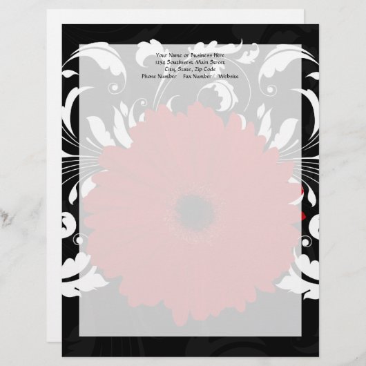 Bright Red Gerbera Daisy op zwart Persoonlijk Briefhoofd (Voorkant / Achterkant)