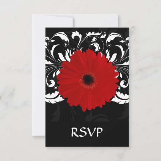 Bright Red Gerbera Daisy op zwart RSVP Kaartje (Voorkant)