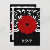 Bright Red Gerbera Daisy op zwart RSVP Kaartje (Voorkant / Achterkant)