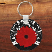 Bright Red Gerbera Daisy op zwart Sleutelhanger (Voorkant)