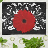Bright Red Gerbera Daisy op zwart Theedoek (Gevouwen)