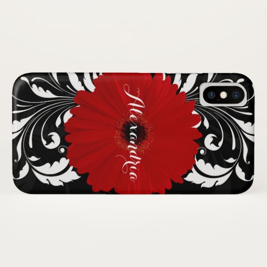 Bright Red Gerbera Daisy zwart monogram Case-Mate iPhone Case (Achterkant (horizontaal))