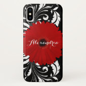 Bright Red Gerbera Daisy zwart monogram Case-Mate iPhone Case (Achterkant)