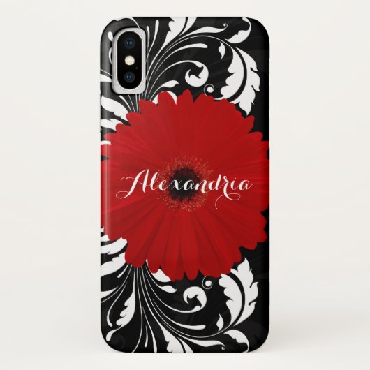 Bright Red Gerbera Daisy zwart monogram Case-Mate iPhone Case (Achterkant)