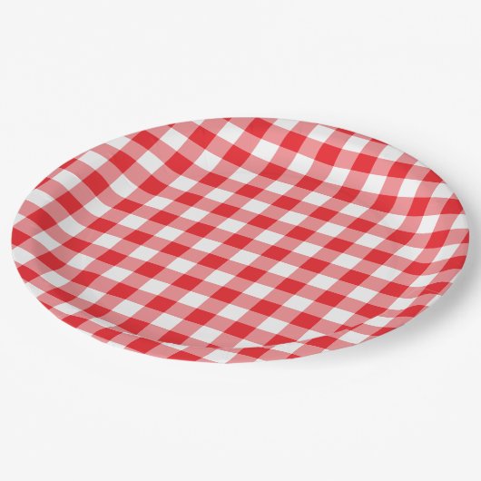 Bright Red Gingham Country Papieren Bordje (Gekanteld)