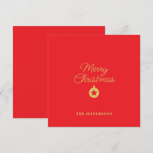 Bright Red & Gold Colors Merry Christmas Bedankkaart (Voorkant / Achterkant)