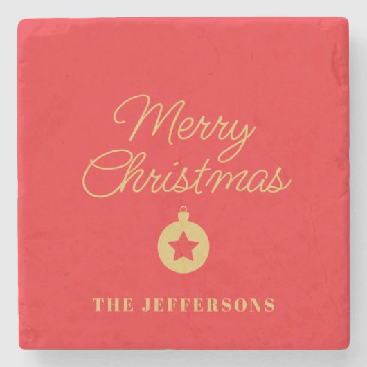 Bright Red & Gold Colors Merry Christmas Stenen Onderzetter (Voorkant)