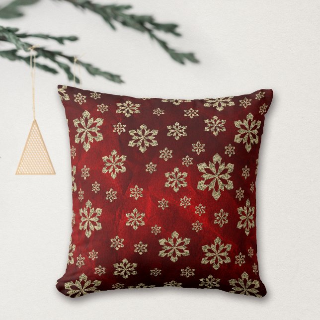 Bright Red Gold Snowflake Kussen (Creator heeft geüpload)