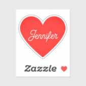 Bright Red Heart Naam Handtekening Cursief Script Sticker (Vel)