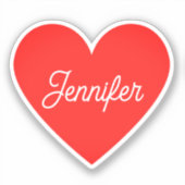 Bright Red Heart Naam Handtekening Cursief Script Sticker (Voorkant)