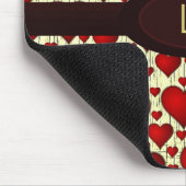 Bright Red Hearts Patroon met Bourgogne naamplaat Muismat (Hoek)